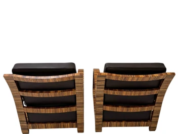 Two Art Deco Lounge Chairs with Leather Cushions France, 1930s